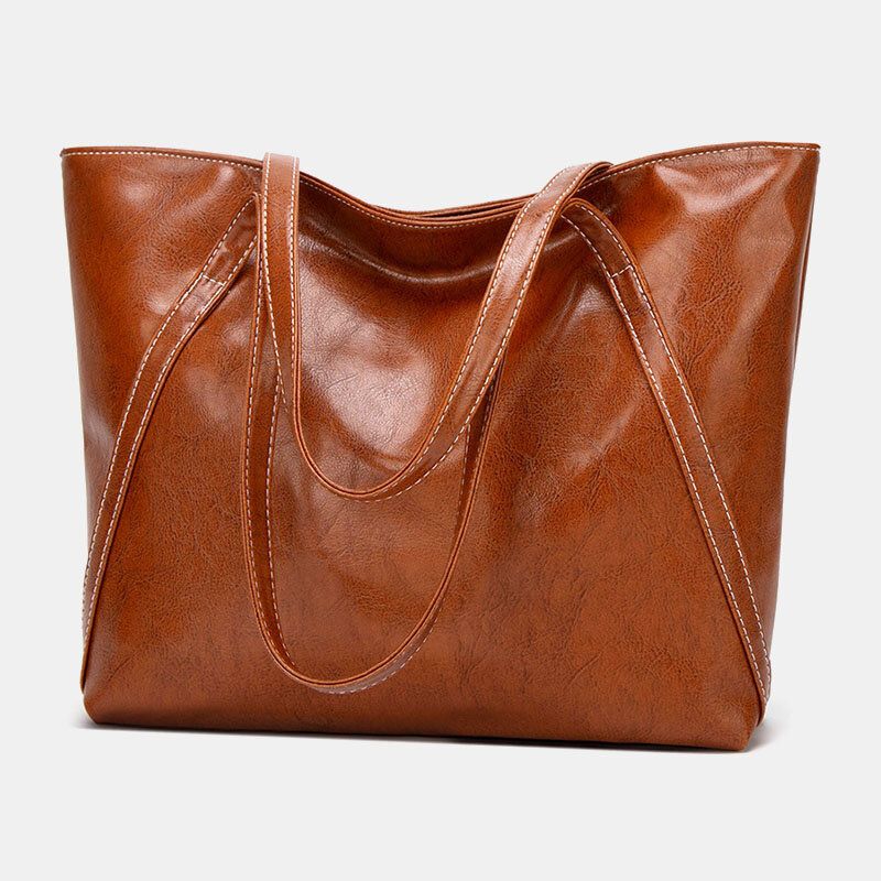 Mujeres Pu Cuero Primavera Vintage Bolso De Hombro De Gran Capacidad Bolso De Mano