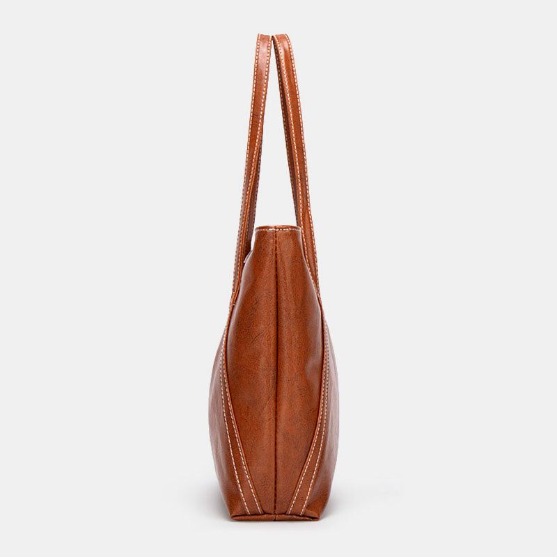 Mujeres Pu Cuero Primavera Vintage Bolso De Hombro De Gran Capacidad Bolso De Mano