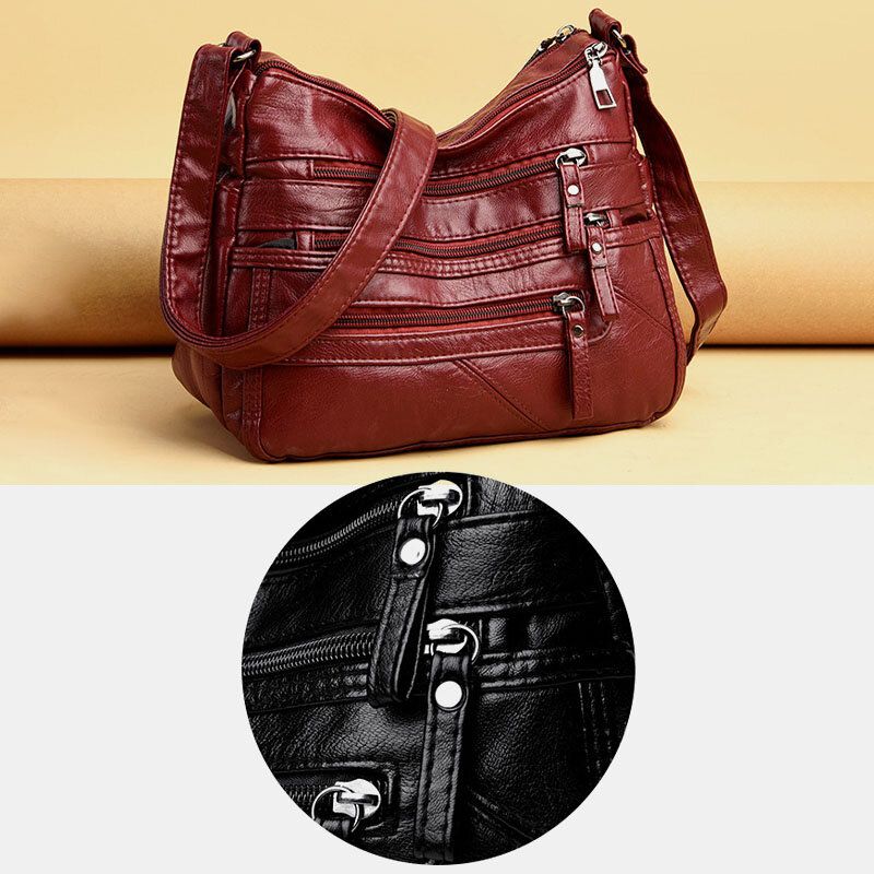 Mujeres Pu Cuero Retro Casual Gran Capacidad Multi-bolsillo Bolso Francés Crossbody Bolsos