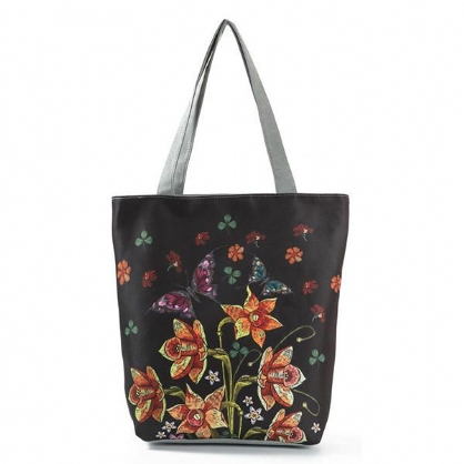 Mujeres Tinta Pintura Flor Lienzo Bolso Imprimir Bolso De Hombro