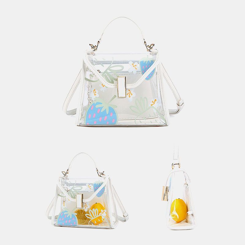 Mujeres Twist Lock 2pcs Fruit Transparente Crossbody Bag Handbag