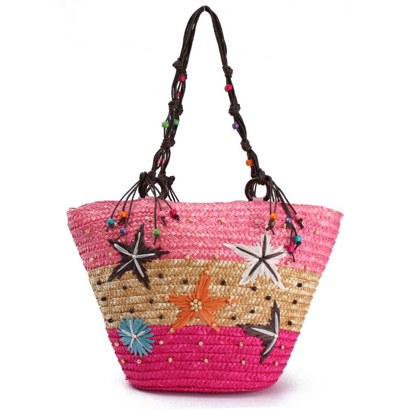 Summer Beach Coral Cane Straw Hecho A Mano De Punto Lindo Bolso De Hombro Bolso De Mano