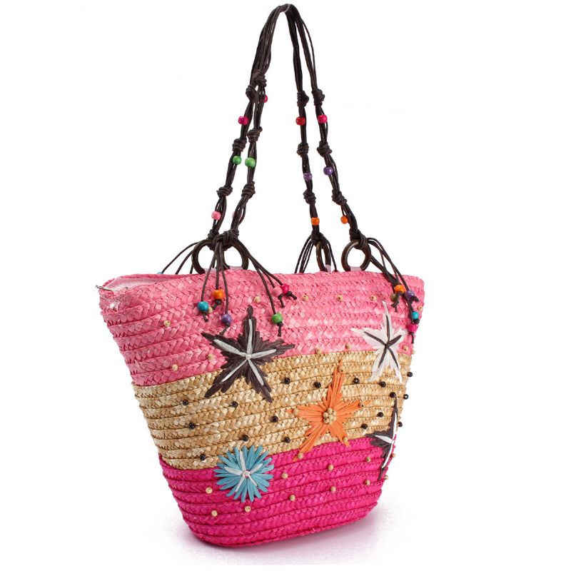 Summer Beach Coral Cane Straw Hecho A Mano De Punto Lindo Bolso De Hombro Bolso De Mano