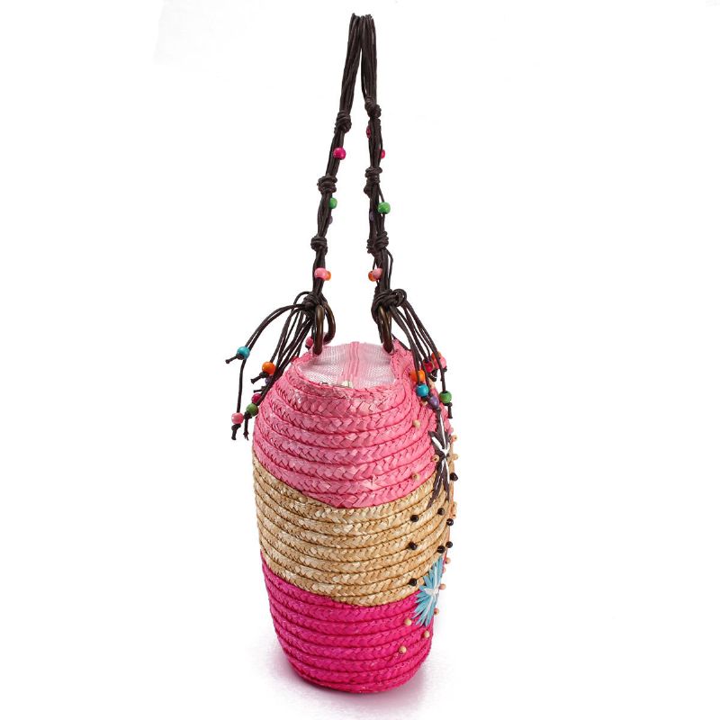 Summer Beach Coral Cane Straw Hecho A Mano De Punto Lindo Bolso De Hombro Bolso De Mano