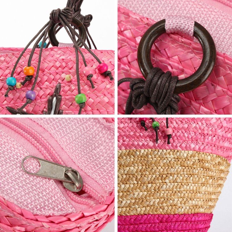 Summer Beach Coral Cane Straw Hecho A Mano De Punto Lindo Bolso De Hombro Bolso De Mano