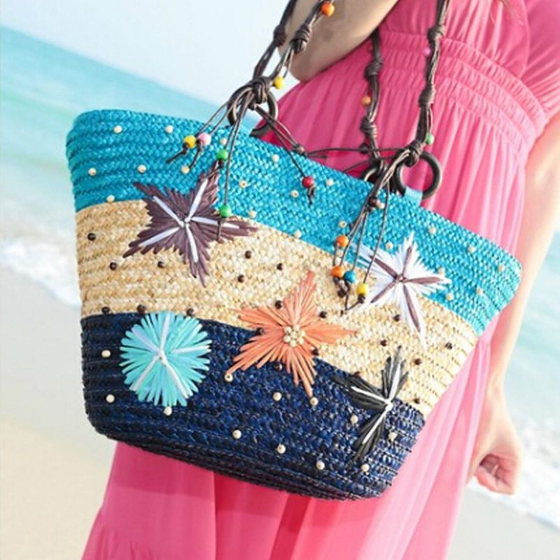 Summer Beach Coral Cane Straw Hecho A Mano De Punto Lindo Bolso De Hombro Bolso De Mano