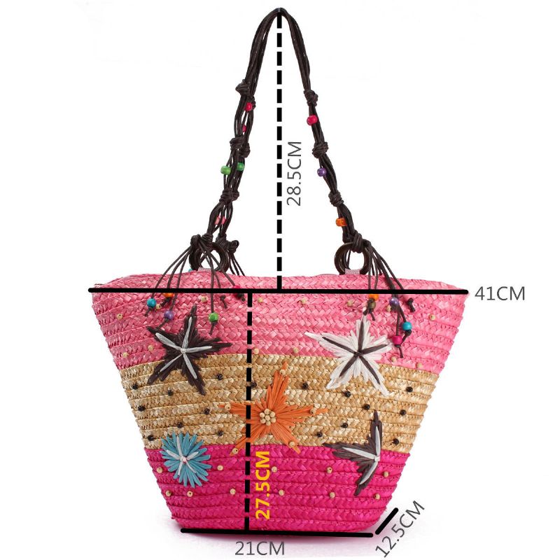 Summer Beach Coral Cane Straw Hecho A Mano De Punto Lindo Bolso De Hombro Bolso De Mano