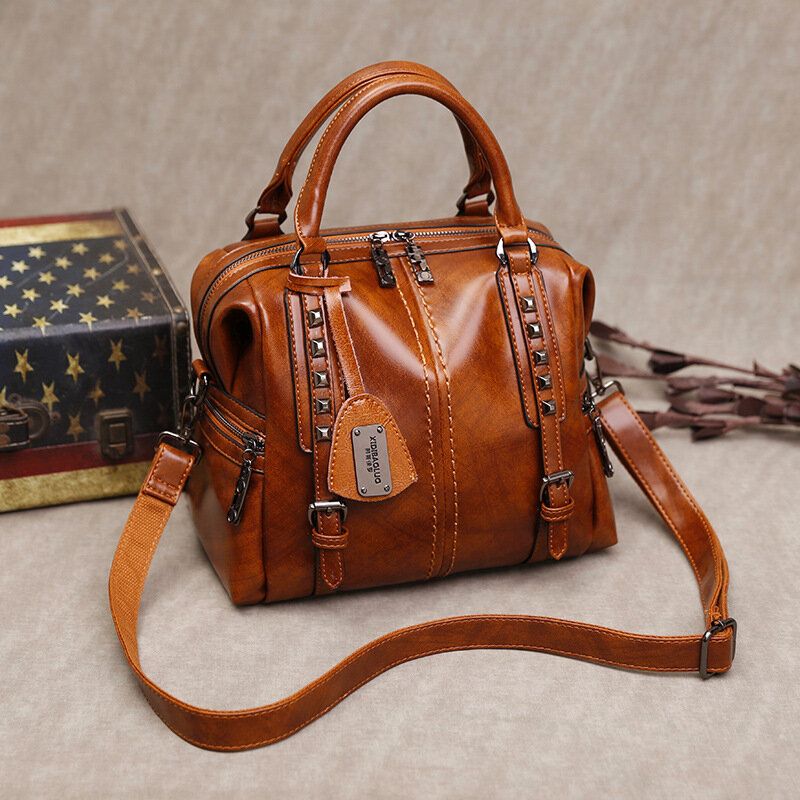 Unisex Faux Leather Retro Vintage Fashion Multi-carry Handbag Tote Crossbody Bag