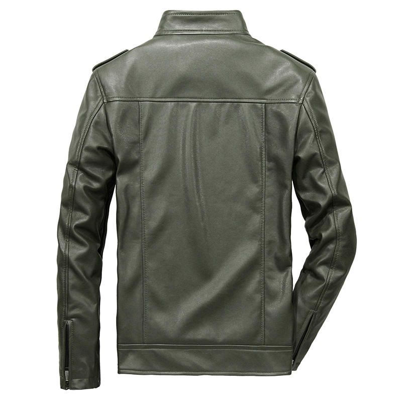 Chaqueta De Cuello Alto De Piel Sintética Multibolsillos Para Hombre