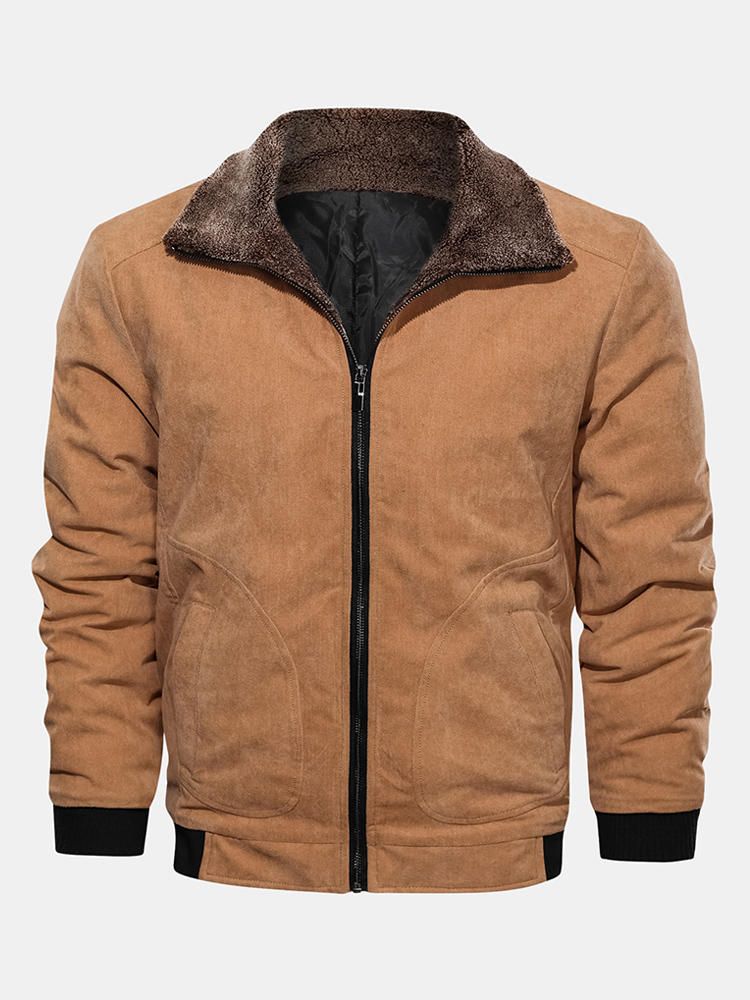 Chaqueta De Cuello Vuelto Cálida De Terciopelo Grueso Vintage Para Hombre