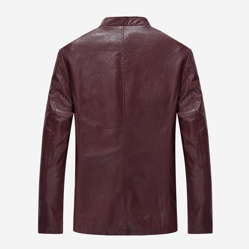 Chaqueta De Cuero Con Cuello Alto Y Cremallera Para Hombre