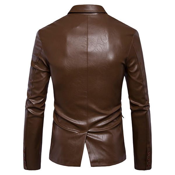 Chaqueta De Cuero De Imitación De Moda Negra Con Cuello De Solapa Para Hombre