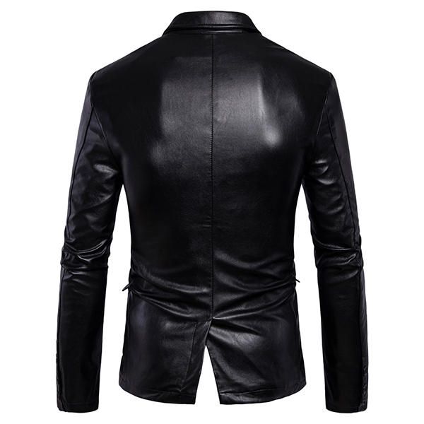 Chaqueta De Cuero De Imitación De Moda Negra Con Cuello De Solapa Para Hombre