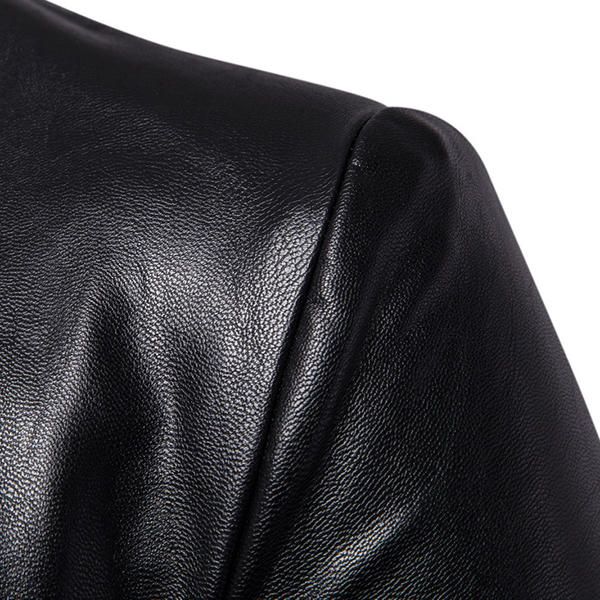 Chaqueta De Cuero De Imitación De Moda Negra Con Cuello De Solapa Para Hombre