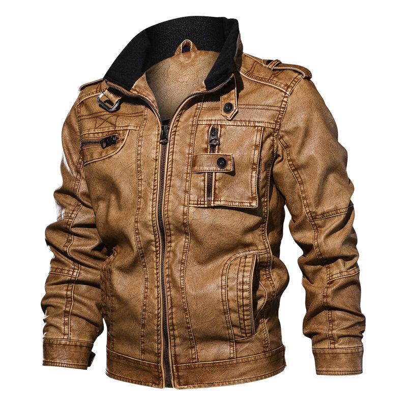 Chaqueta De Cuero De Imitación De Motocicleta De Moda Para Hombre Chaqueta De Charretera De Cuello Alto