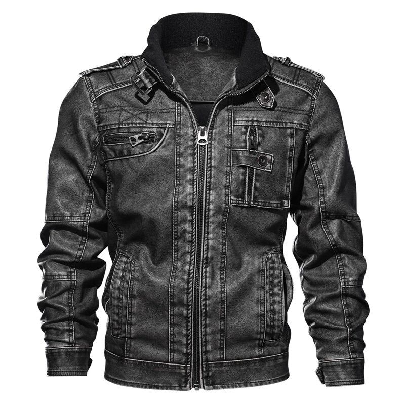 Chaqueta De Cuero De Imitación De Motocicleta De Moda Para Hombre Chaqueta De Charretera De Cuello Alto