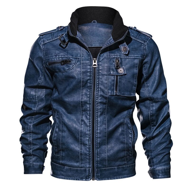 Chaqueta De Cuero De Imitación De Motocicleta De Moda Para Hombre Chaqueta De Charretera De Cuello Alto