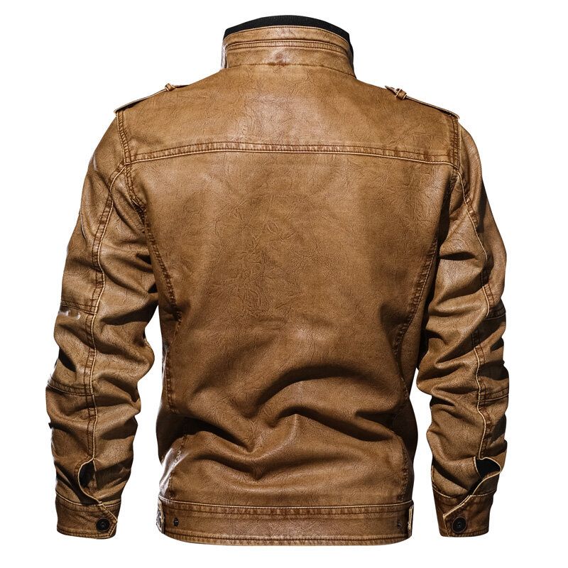 Chaqueta De Cuero De Imitación De Motocicleta De Moda Para Hombre Chaqueta De Charretera De Cuello Alto