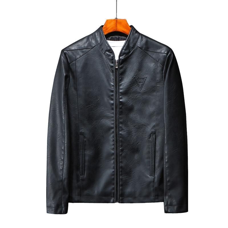 Chaqueta De Cuero De Negocios De Manga Larga Con Cuello Alto Informal Para Hombre