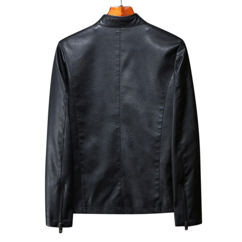 Chaqueta De Cuero De Negocios De Manga Larga Con Cuello Alto Informal Para Hombre