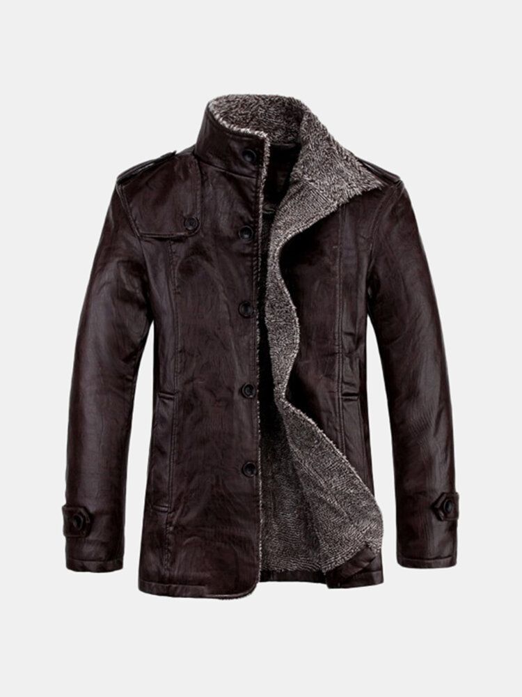 Chaqueta De Cuero Pu De Calidad Para Hombres Chaqueta Delgada Y Gruesa De Felpa Abrigo Cálido