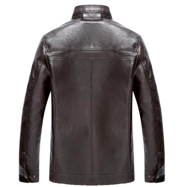 Chaqueta De Cuero Pu Para Hombre Cuello Alto Terciopelo Abrigo De Invierno Cálido Más Grueso Outwear Talla  XS-3xl