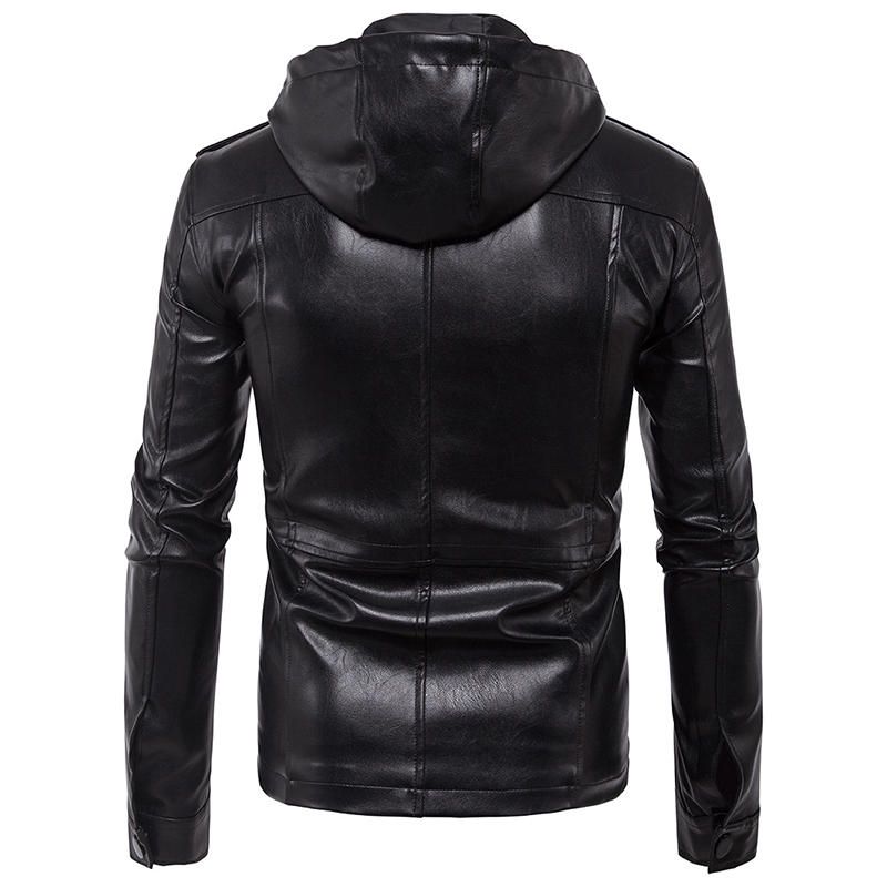 Chaqueta De Cuero Sintético Con Capucha Desmontable Para Hombre Chaqueta De Motorista De Pu