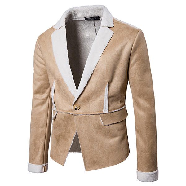 Chaqueta De Gamuza Ajustada Con Cuello De Solapa De Invierno Cálido Grueso Para Hombre