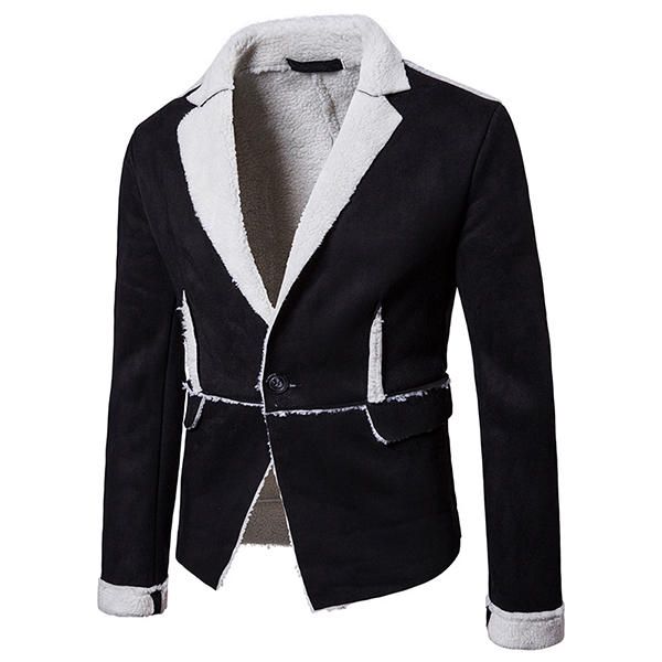 Chaqueta De Gamuza Ajustada Con Cuello De Solapa De Invierno Cálido Grueso Para Hombre