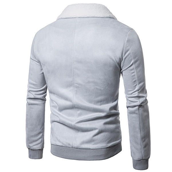 Chaqueta De Hombre Con Bolsillos Con Cremallera Y Cuello De Solapa De Gamuza Imitada