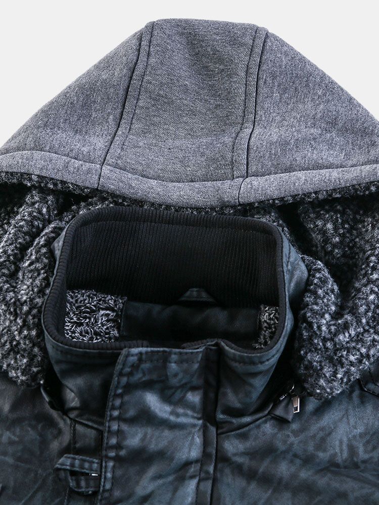 Chaqueta De Moto De Cuero Pu Con Bolsillo Con Capucha Para Hombre