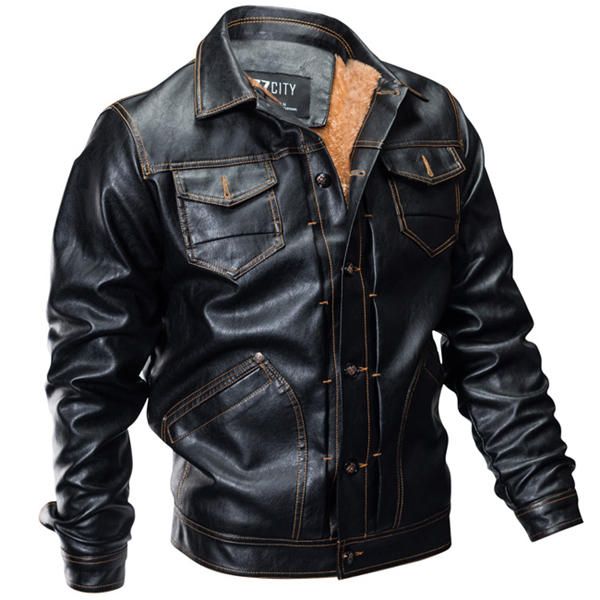 Chaqueta De Motocicleta De Pu De Cuero Sintético De Invierno Grueso Cálido De Lana