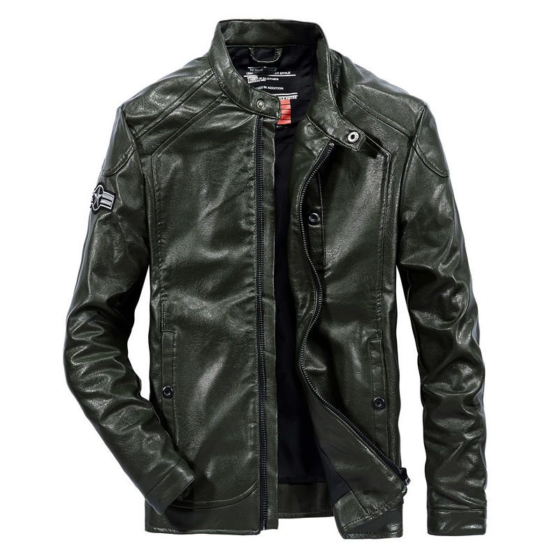 Chaqueta De Motociclista De Color Sólido De Cuero Flaux Para Motocicleta Para Hombre