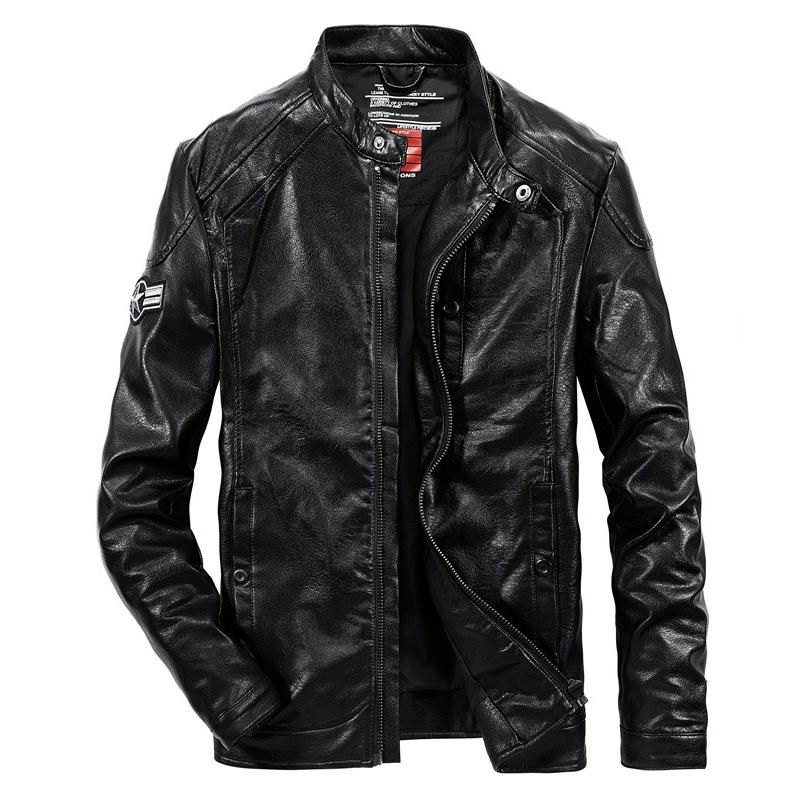 Chaqueta De Motociclista De Color Sólido De Cuero Flaux Para Motocicleta Para Hombre