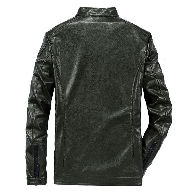 Chaqueta De Motociclista De Color Sólido De Cuero Flaux Para Motocicleta Para Hombre