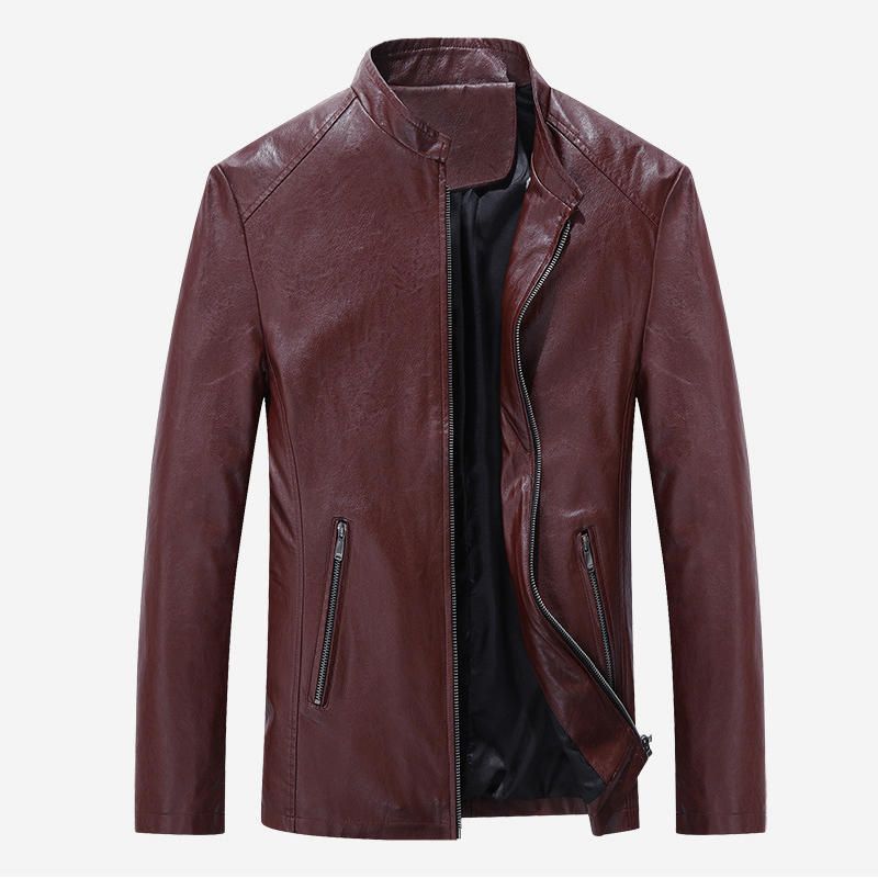 Chaqueta De Motorista Negra Con Cuello Alto Para Hombre Primavera Otoño Imitación De Cuero