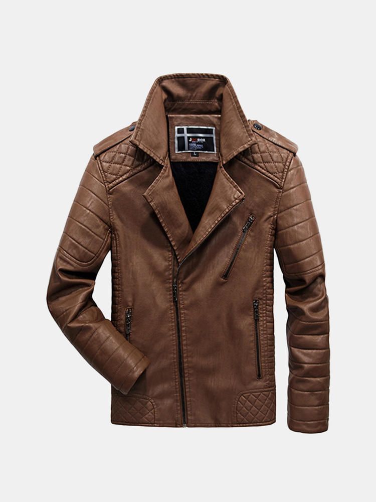 Chaqueta De Piel Sintética Con Cremallera Diagonal Gruesa De Invierno Para Hombre