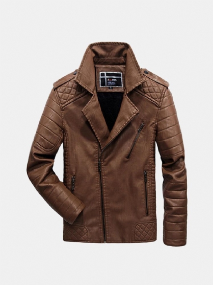 Chaqueta De Piel Sintética Con Cremallera Diagonal Gruesa De Invierno Para Hombre