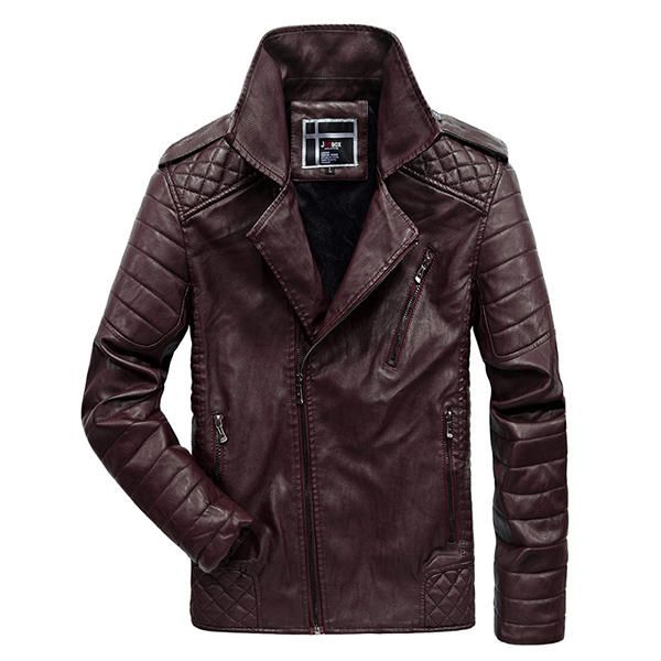 Chaqueta De Piel Sintética Con Cremallera Diagonal Gruesa De Invierno Para Hombre