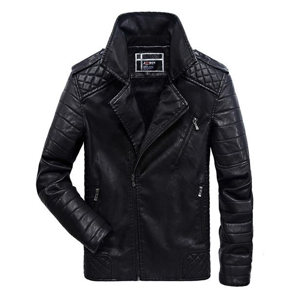 Chaqueta De Piel Sintética Con Cremallera Diagonal Gruesa De Invierno Para Hombre