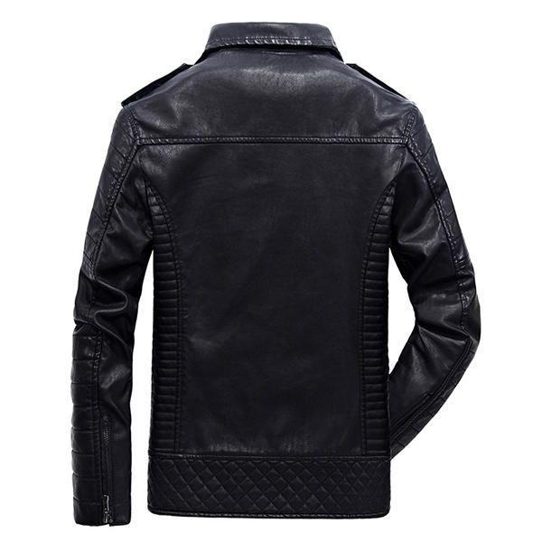 Chaqueta De Piel Sintética Con Cremallera Diagonal Gruesa De Invierno Para Hombre