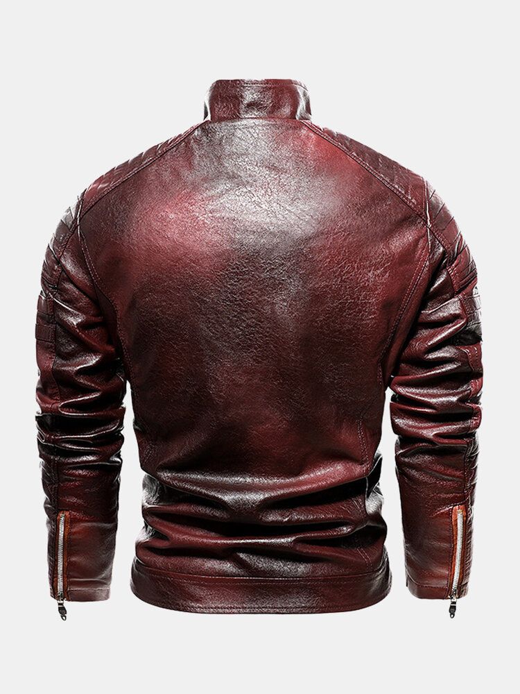 Chaqueta De Pu Con Cuello De Béisbol Con Cremallera Y Botón A Presión Con Estampado De Letras Parcheado Para Hombre