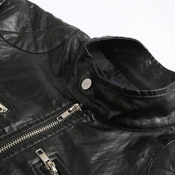 Chaqueta De Pu Estilo Punk Para Hombre De Talla Grande Cuello Alto Motocicleta Abrigo Negro Fresco