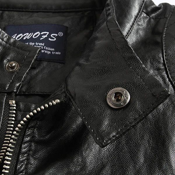 Chaqueta De Pu Estilo Punk Para Hombre De Talla Grande Cuello Alto Motocicleta Abrigo Negro Fresco