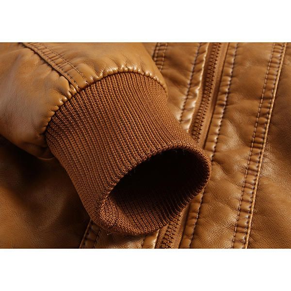 Chaqueta Vintage Moto Pu Chaqueta De Forro Polar Con Capucha Desmontable Con Múltiples Bolsillos Para Hombres