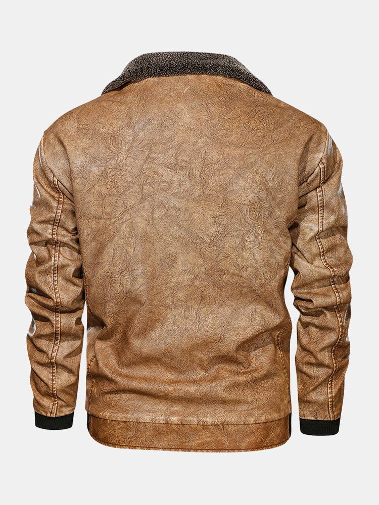 Chaquetas De Cuero Pu Con Cuello Alto Y Forro De Terciopelo Con Cremallera Para Hombre