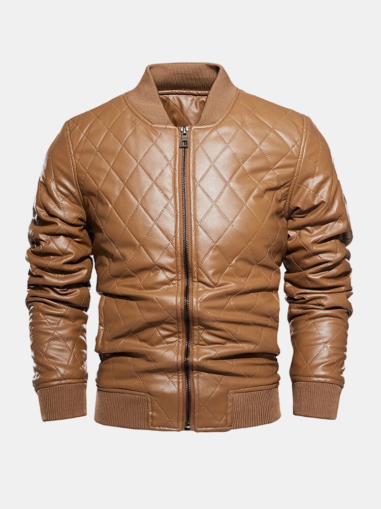 Chaquetas De Cuero Pu Con Forro De Terciopelo Y Cremallera Completa De Color Sólido Para Hombre