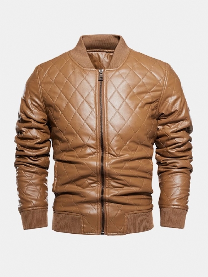 Chaquetas De Cuero Pu Con Forro De Terciopelo Y Cremallera Completa De Color Sólido Para Hombre