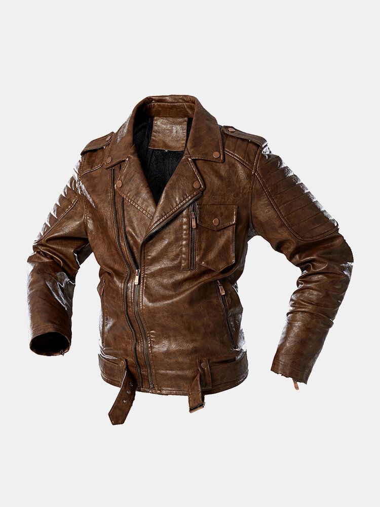 Chaquetas De Cuero Pu Con Solapa De Bolsillo Con Cremallera Para Hombre