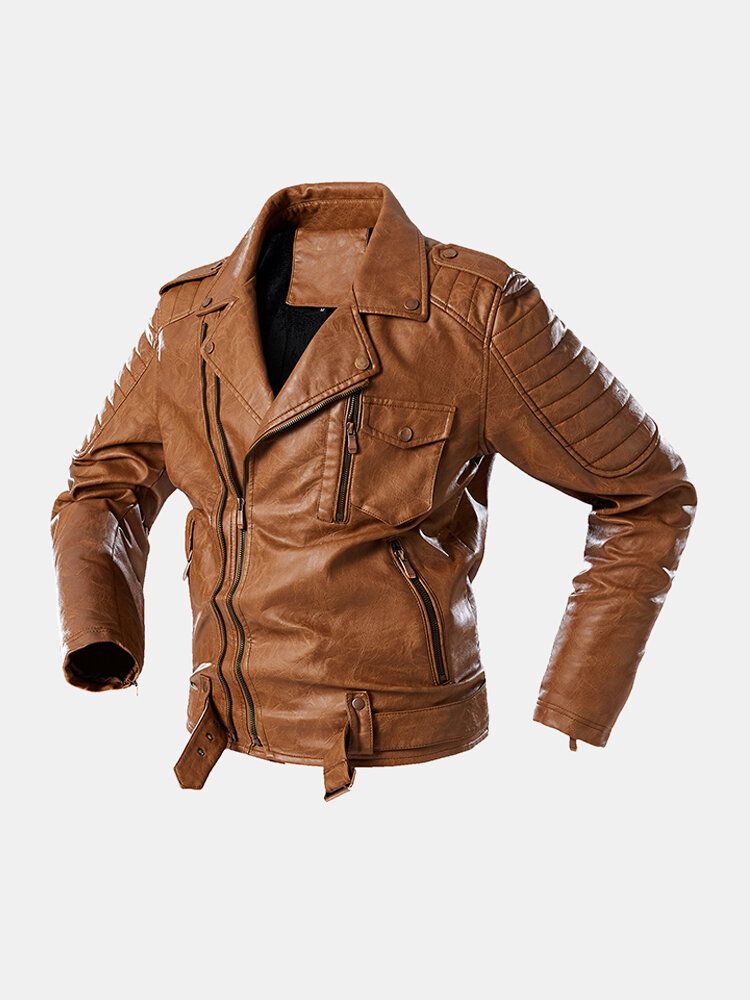 Chaquetas De Cuero Pu Con Solapa De Bolsillo Con Cremallera Para Hombre